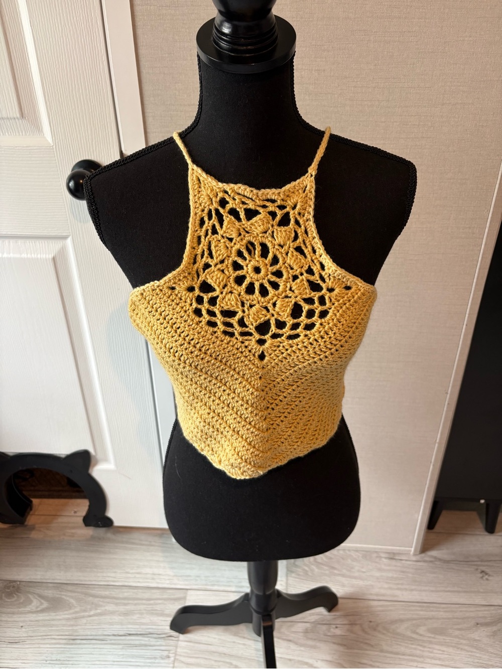 Handmade Yellow Crochet Halter Top